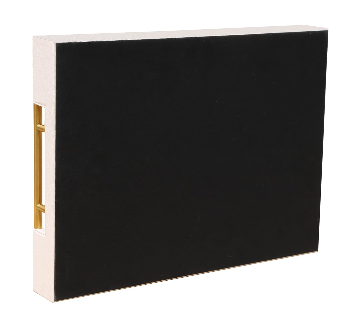 HofferRuffer Faux Leather Serving Tray with Gold Metal Handles, Stylish Decorative Tray Organizer for Coffee Table, Ottoman, Home Decor and Serving (CreamWhite, 16.2" x 12.2" x 2")