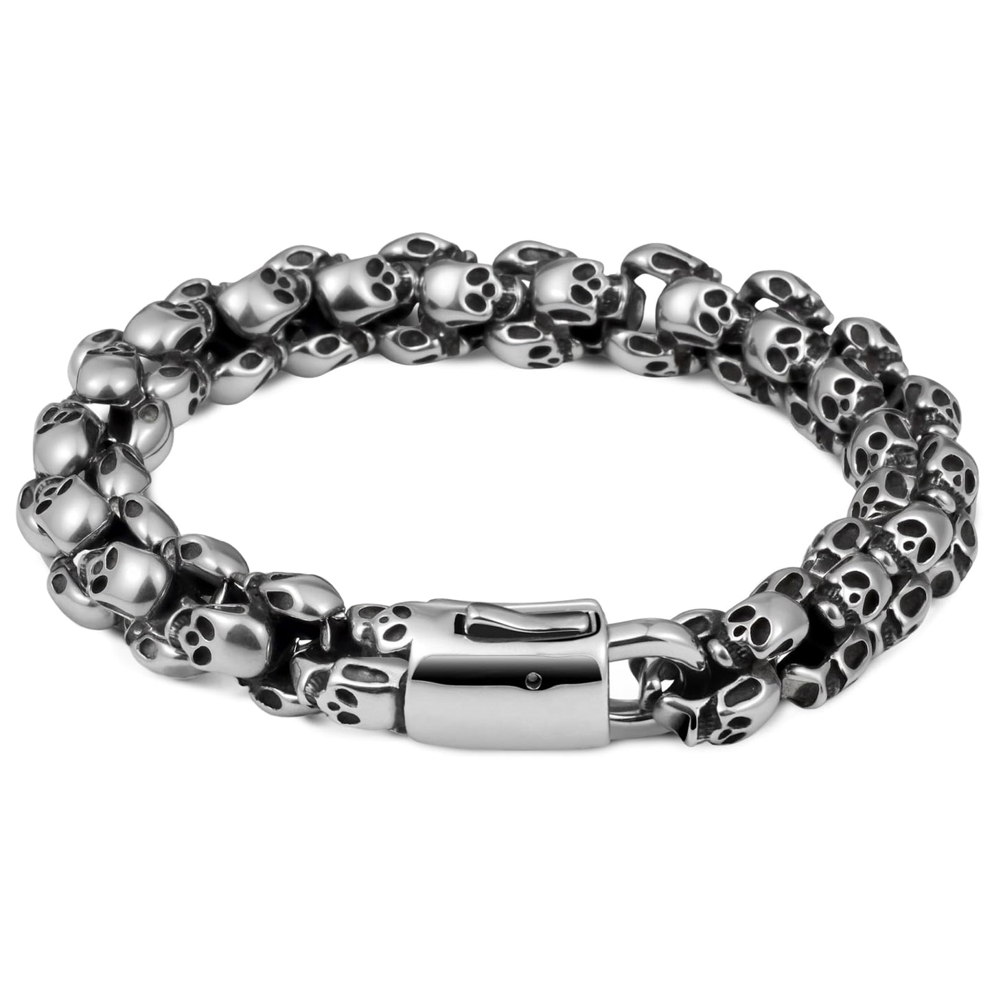 LuxGoth Stainless Steel Skull Heavy Cuban Link Chain Bracelet Gothic Punk Rock Biker Viking Vintage Link Curb Bracelet Jewelry for Men Silver GTS-B8B44701