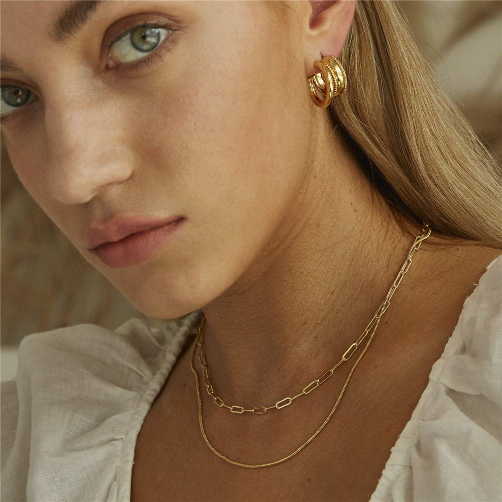 Turandoss Layered Evil Eye Necklace for Women, Layered Snake Evil Eye Necklace Layering Evil Eye Link Chain Necklaces for Women