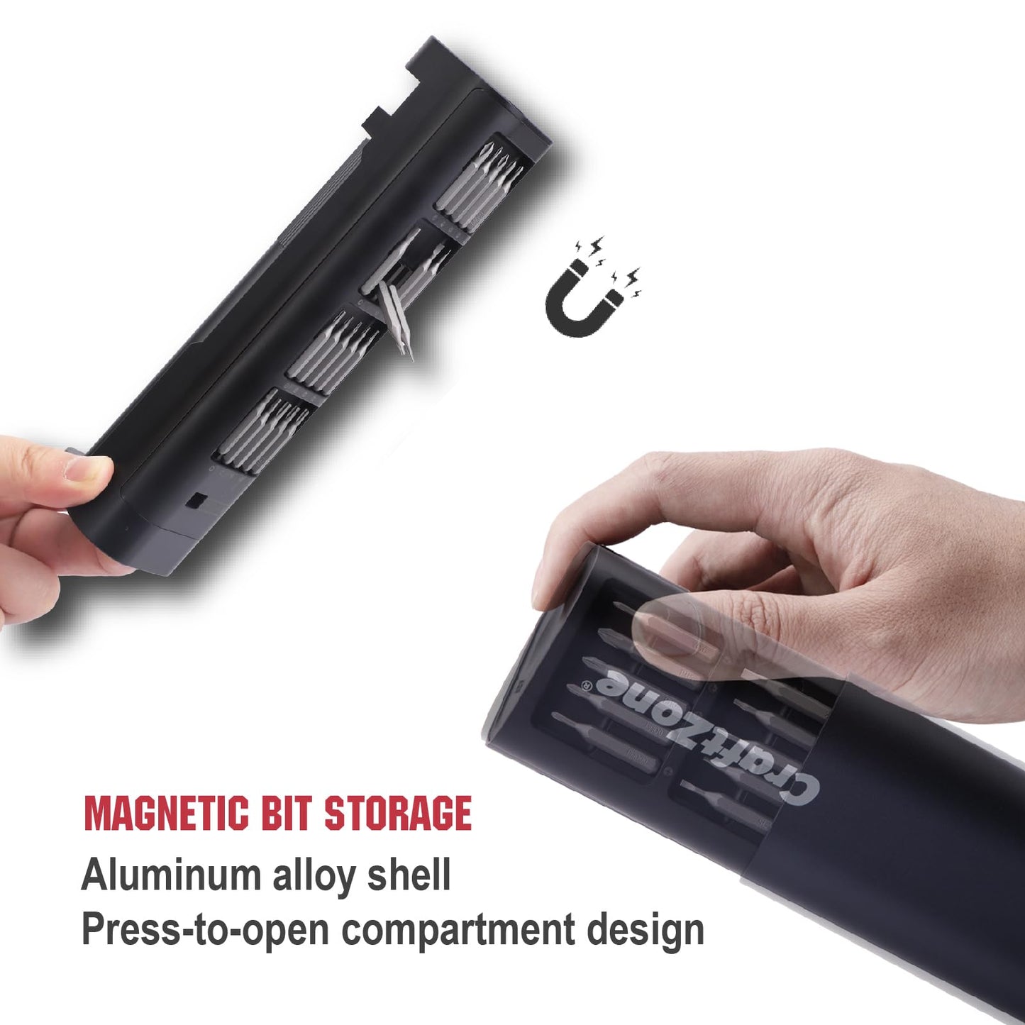 CRAFTZONE Ultra Mini Electric Screwdriver, Max 0.5N.m, Power Screwdriver with20 S2 Steel Bits, 5/32'' Hex with LED Light, Magnetic Storage, Repair Tool for Electronics, Camera, Laptop(Grey)