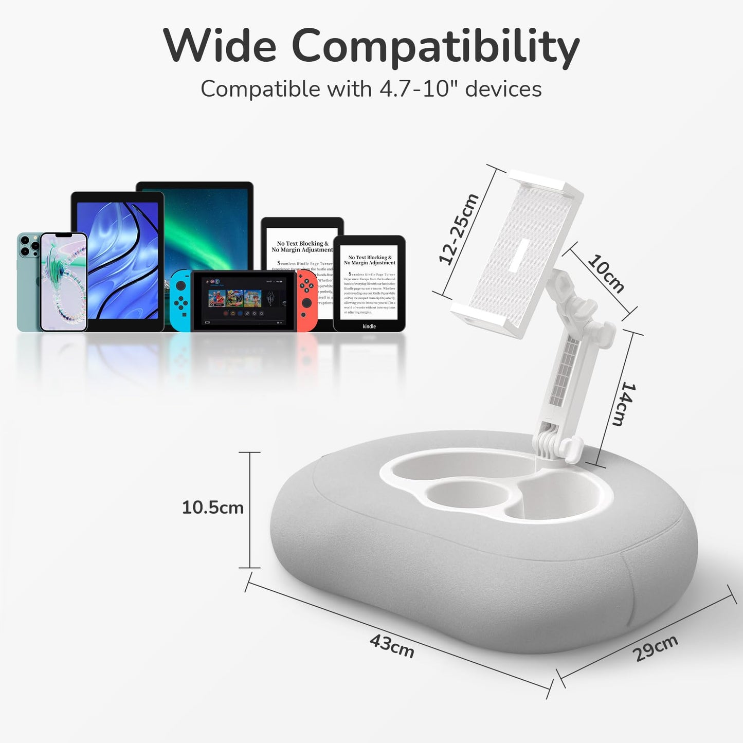 Tablet Pillow Stand for Kindle iPad Compatible with 4.7"-10" Phone/Tablet, iPad, iPhone, Samsung, Google, Kindle Holder for Bed Sofa Healthy Reading Lazy Person's Magic Tool and Relieve Neck Pressure