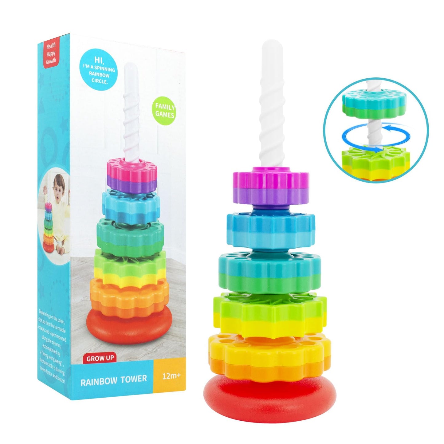 BYFWH Baby Spin Stack Toy, Premium Stacking Toys for Kids, Spinning Stacking Toy for Babies and Toddlers, Educational Toddler Learning Toy,Autism Spin Stack Toys,Rainbow Spinning Wheel Toys