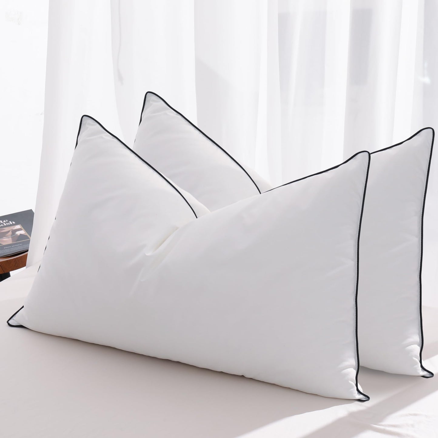 Mosluna Feather Down Pillows Standard Size Set of 2, Luxury Hotel Collection Bed Pillow 2 Pack, Airyfil™ Powered Fillings & Feathers Pillow，Fluffy Plush for Side Sleepers, Medium Firm, 20x26 in.