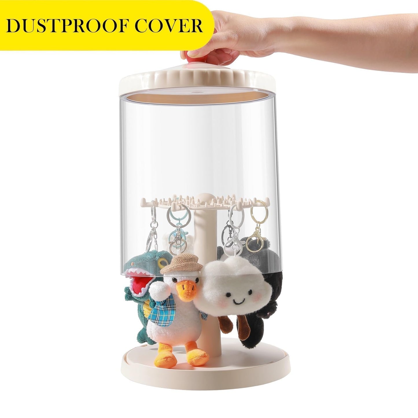 iobiotio Rotating Display Case Compatible with Labubu, Stackable Clear Blind Box Storage Organizer for 6.7" Doll, Dustproof Figure Showcase for Plush Keychain, Hanging Doll Holder for Desktop Decor