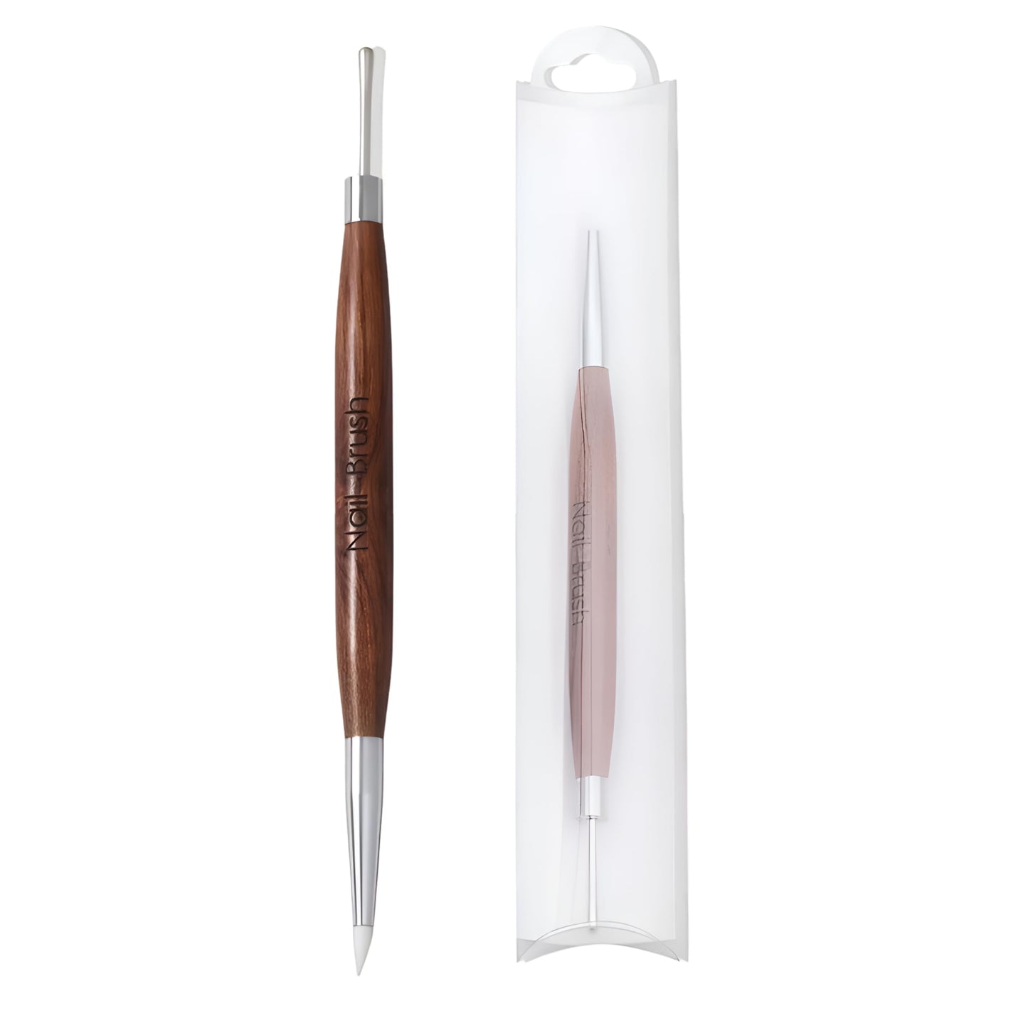 Dual Ended Silicone Carving Tool with Wooden Handle | Fine Detail Liner & Tip for 3D Floral Nail Art, Gel Sculpting, Glue Mixing, Dotting & Precision Design | Professional Manicure Accessory
