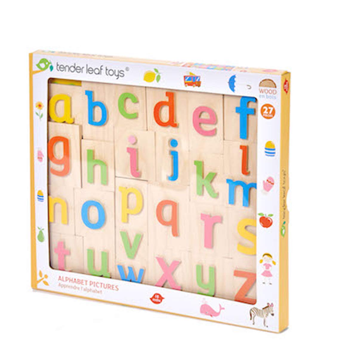 Tender Leaf Toys Wooden Alphabet Pictures - Colorful Animals Display, Engaging Preschoolers, Language Building Tool, 18m+