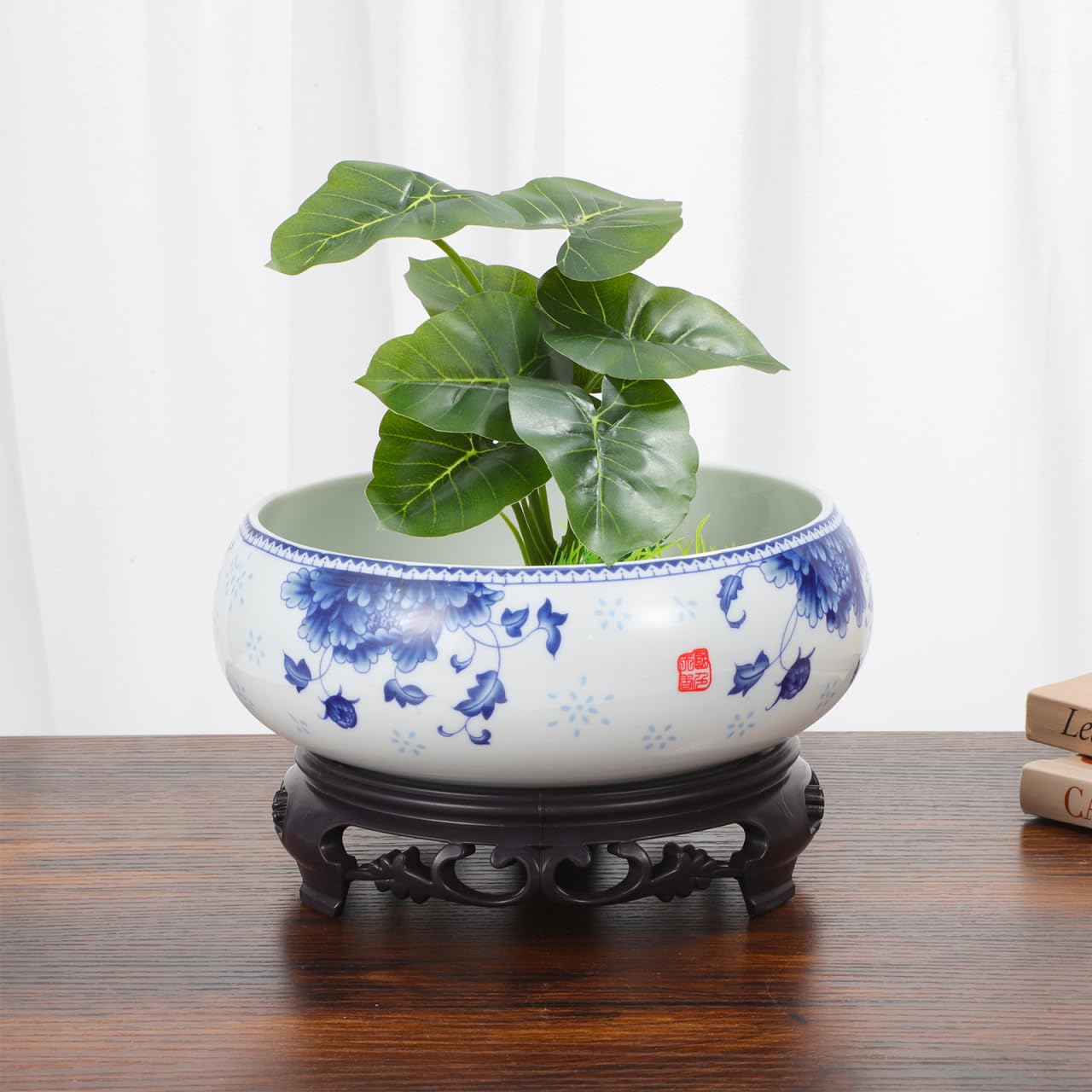 Toddmomy Ceramic Bonsai Planter Pot with Water Storage Base Non-Hole Hydroponic Container for Daffodils Succulents Indoor Outdoor 7.08X6.29X4.13In