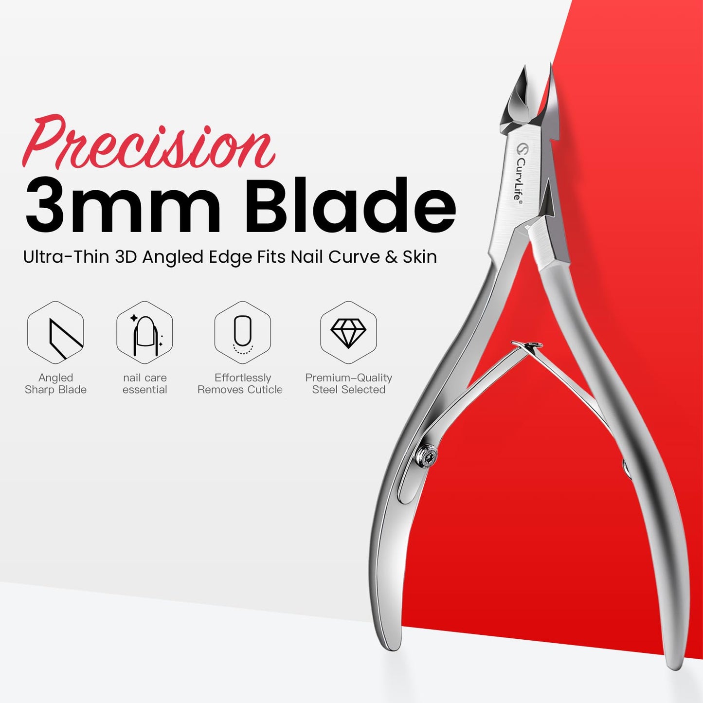 CurvLife Cuticle Nipper – 3mm Ultra-Thin Blade, Double-Spring Design, Ultra Sharp & Durable Cuticle Trimmer, Stainless Steel Nail Nipper with Ergonomic Grip Handle for Salon & Home