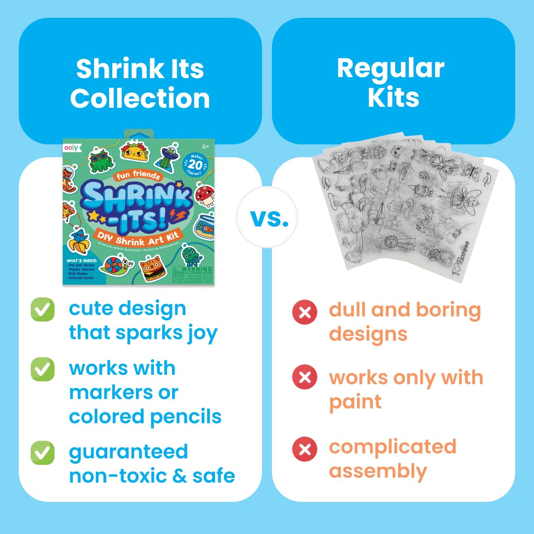 Ooly 28 PC DIY Shrinking Art Kit for Kids, 20 Plastic Pre Cut Charms and More, No Mess Creative Activity Jewelry Making Kit - Fun Friends