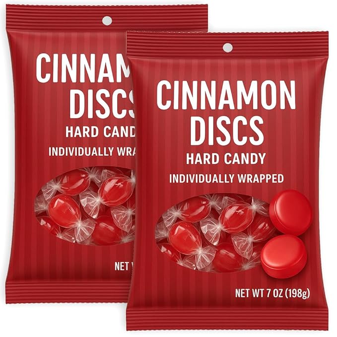 Cinnamon Disc Hard Candy | Individually Wrapped Old Fashioned Red Candies | For Party Favor Buffet Treat Office Bowl Holiday Gift Basket (2 Bags (7.0 Oz Each) 14 Oz Total, Cinnamon)