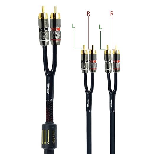 Arklove 15ft Shielded RCA Plug Splitter Stereo Audio Video Cable 2 Male to 4 Male Dual Speaker Y Adapter Connector Extension Cord 24k Gold Plated 1 Input 2 Output