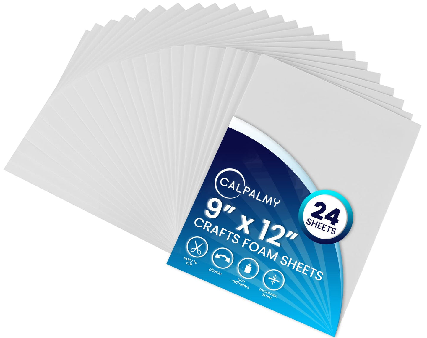 24 Ct Sheets White EVA Cosplay Foam in 9” x 12’’ Sheets; High Density Thick Foam 85 kg/m³, 2mm (1/12”); Great for Costumes, Props, Armor, Masks, Arts and Crafts Projects