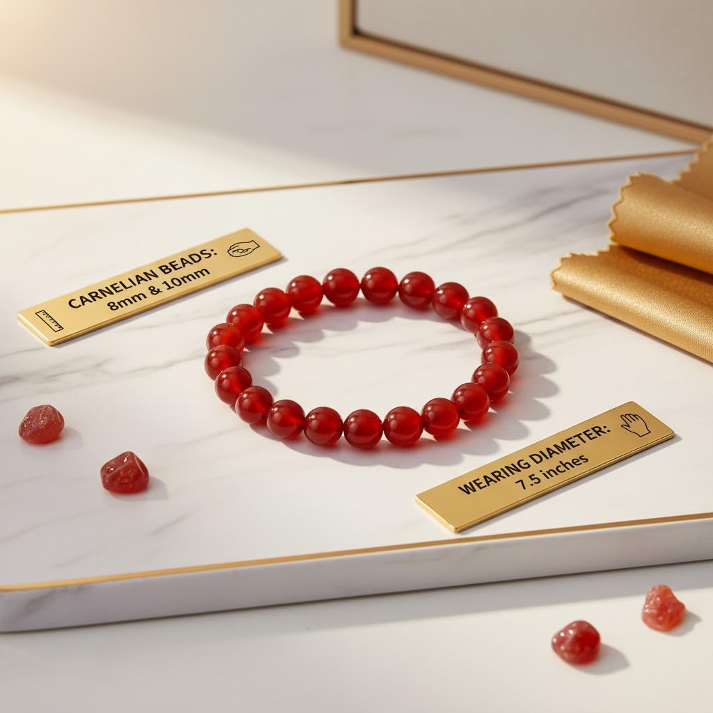 The Vida Handmade AAA+ Quality Crystal Stretch Elastic Bracelet - Nature Gemstone - Jewelry Gift - Holiday Gift - For Women & Men (Carnelian)