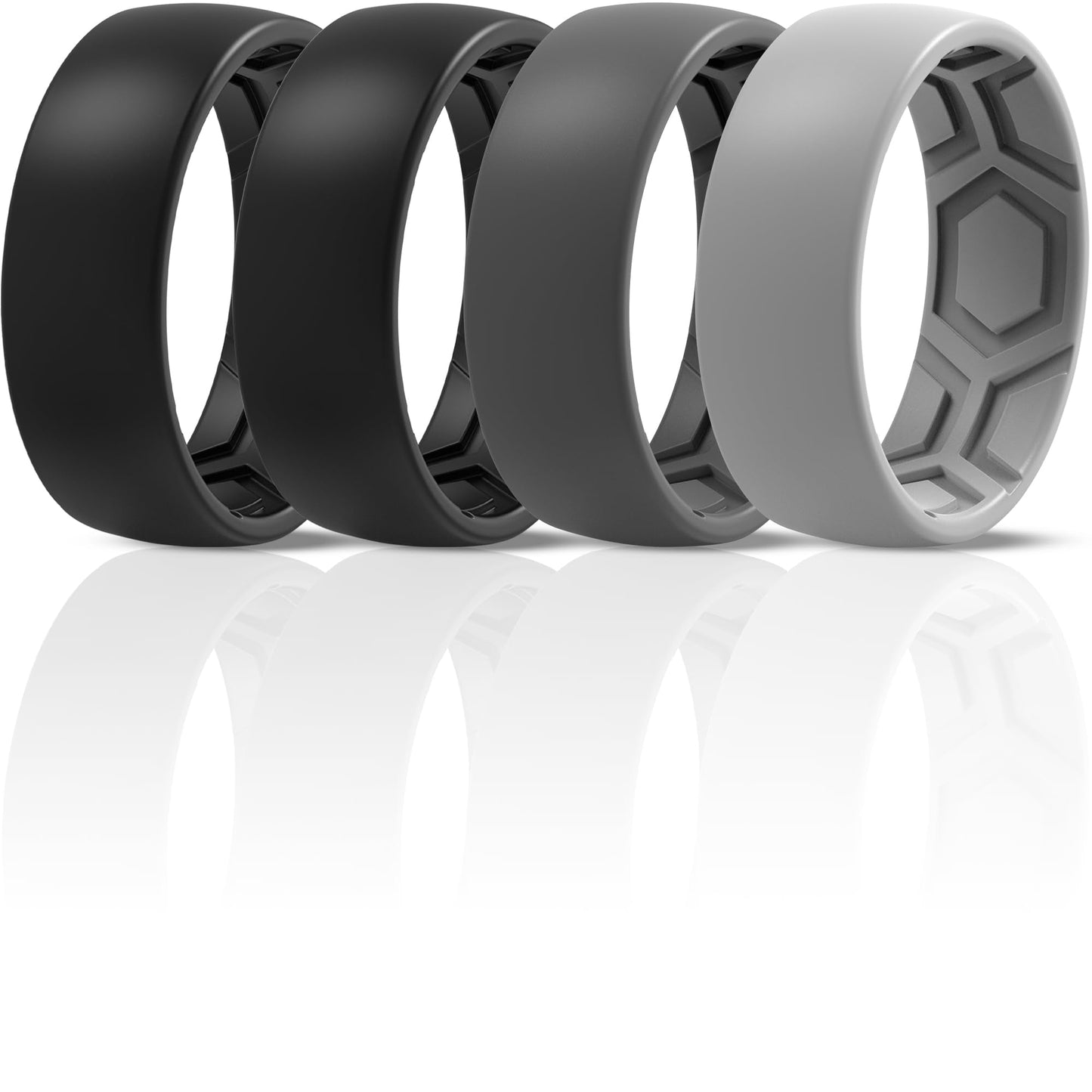 ThunderFit Men's Patterned Silicone Rings, 8mm Wide 2.2mm Thick Rubber Bands,Variety Multipack 1,4,7