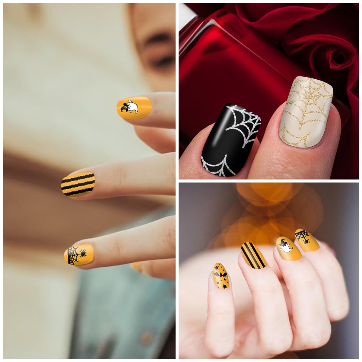 SILPECWEE 20 Sheets Nail Polish Stickers Full Nail Wraps for Women Fall and Halloween Nail Stickers Stick on Nail Polish Strips Gel Fingernail Manicure Design Self Adhesive with File