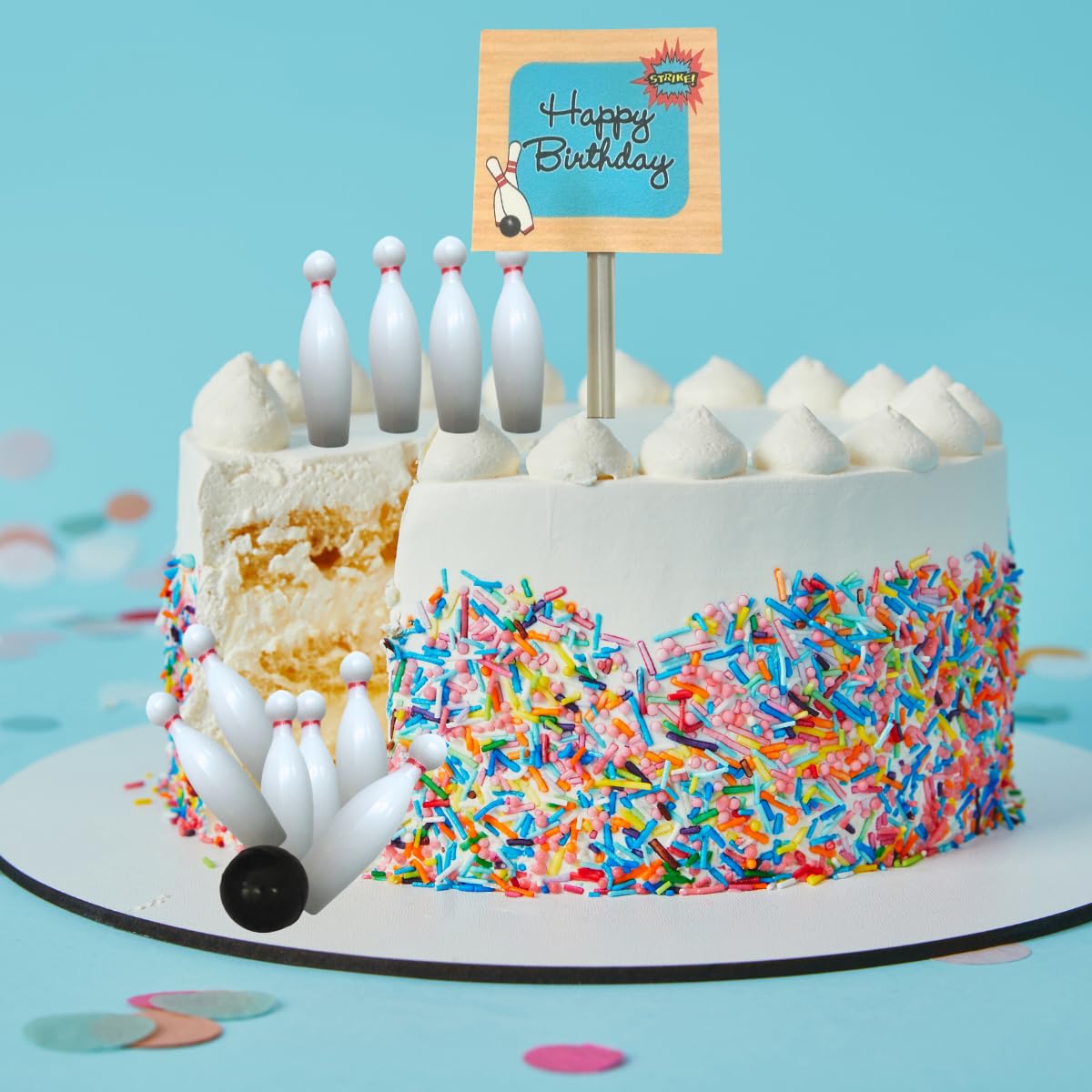 Bowling Happy Birthday Banner and Mini Miniature Bowling Pins Cake Decoration Cake Topper