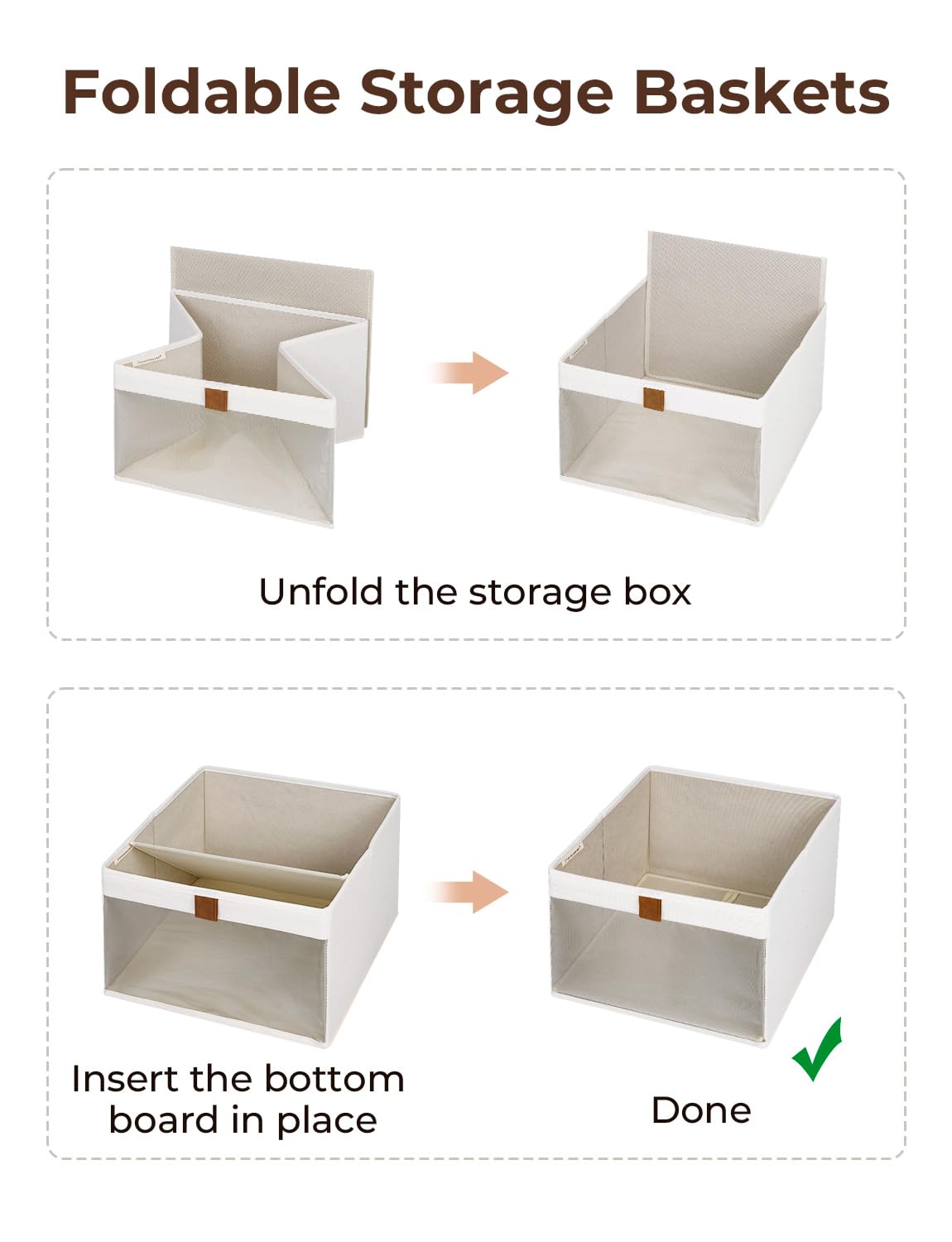 StorageWorks Closet Storage Bins, Large Storage Baskets with Clear Window and Handles, Foldable Fabric Organizer for Clothes, Shelves, Beige, 3 Pack