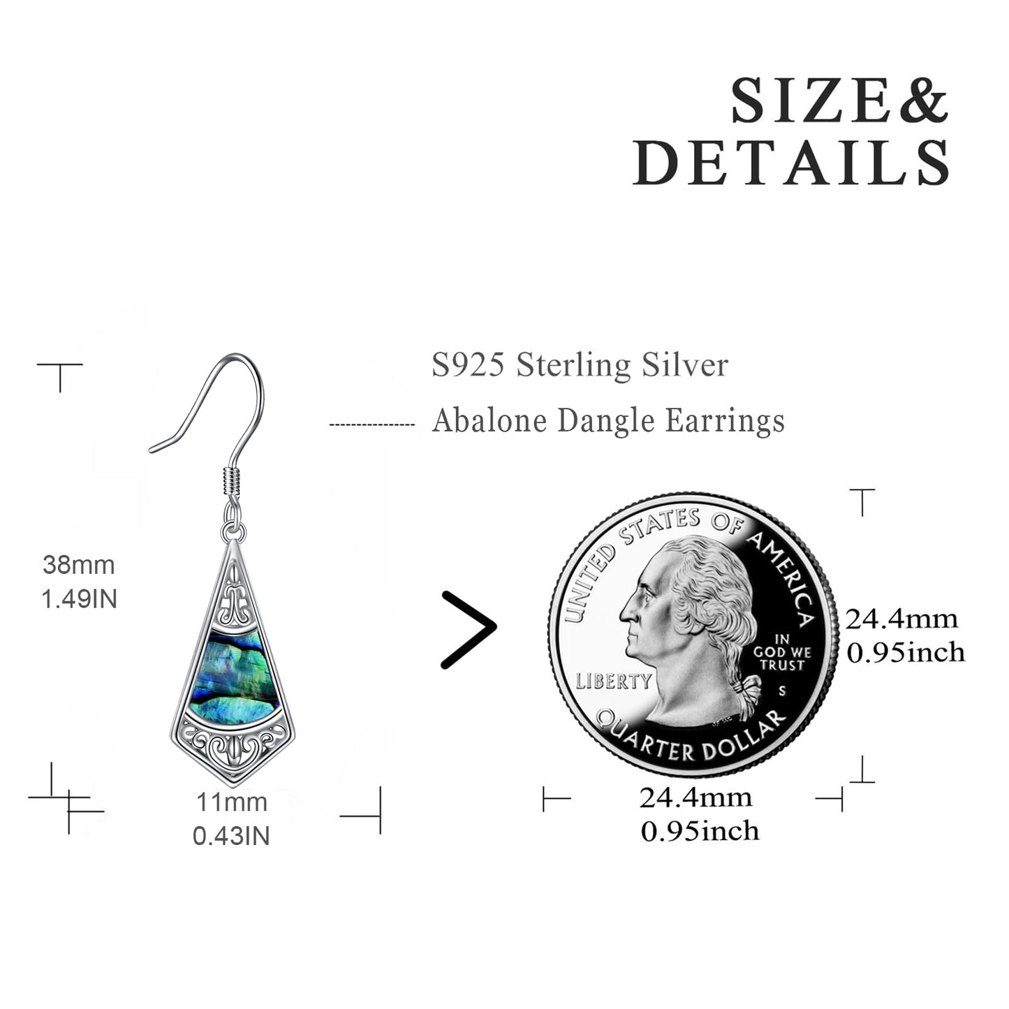 POPLYKE 925 Sterling Silver Abalone Shell Dangle Earrings for Women Geometry Filigree Drop Earrings Abalone Jewelry Gifts