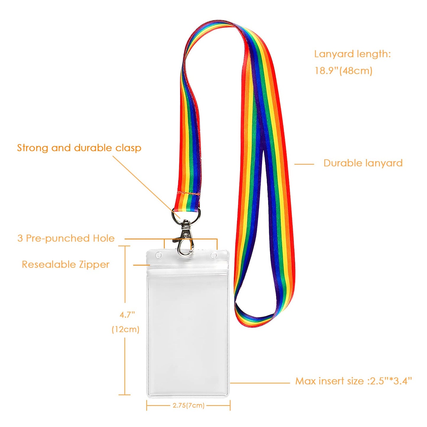 YOYOGO 12 Pack Rainbow 6-Color Lanyard with Waterproof ID Card Holder, Durable Lanyard with Badge ID Card Holder