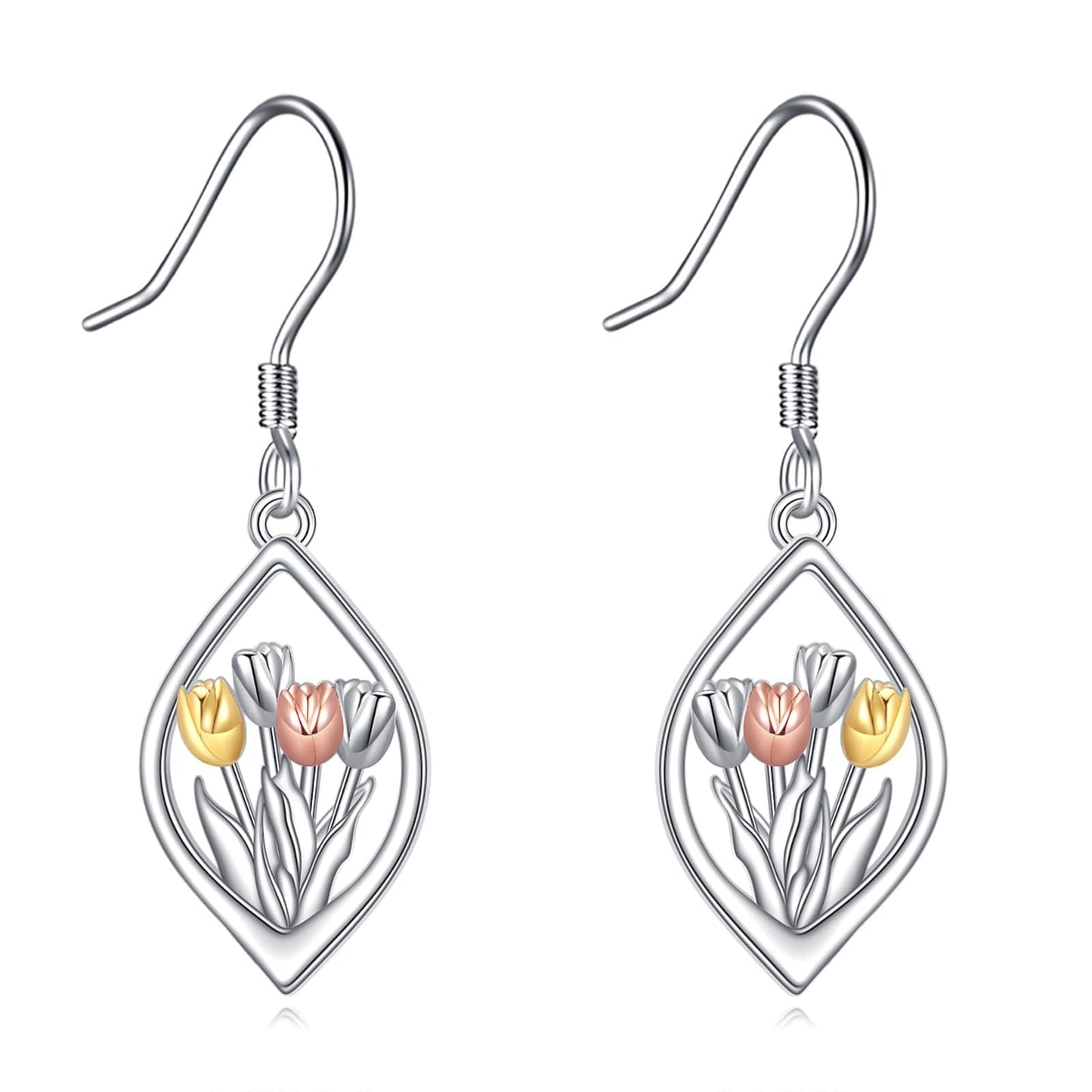 TIGER RIDER Tulip Earrings 925 Sterling Silver Flower Hook Drop Dangle Jewelry for Women