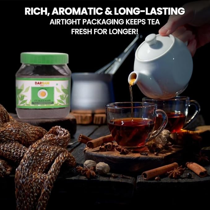 Darsam CTC Black Tea from Assam– 8.8oz (250g), Bold & Full-Bodied Loose Leaf Chai Tea, Perfect for Traditional Chai, Iced Tea & Kombucha, Single-Origin Assam Tea, Shipped Straight from the Estates, Packed in Airtight PET Jar for Freshness