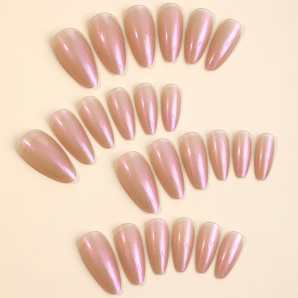 FANTACIEL Almond Press On Nails 24PCS, Chrome Solid Color False Nails Glossy Full Cover Glue On Nails, Elegant Reusable Fake Nails for Women Salon & Daily Wear