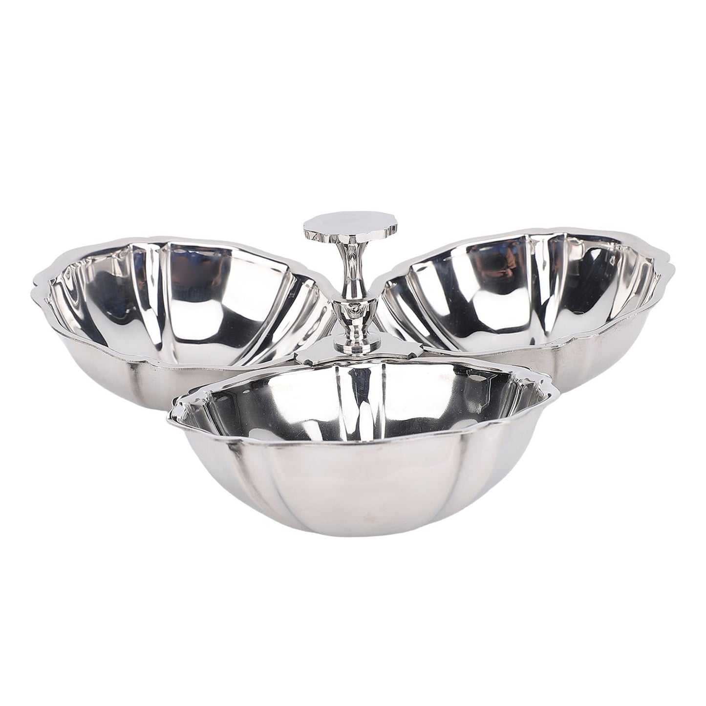 Nurnesy Stainless Steel 3 In 1 Serving Plate with Fruit Bowl, Snack Plate for Home Kitchen Party, Reusable Dessert Plates for Quick Cleanup, Ideal Present for Housewarming Parties