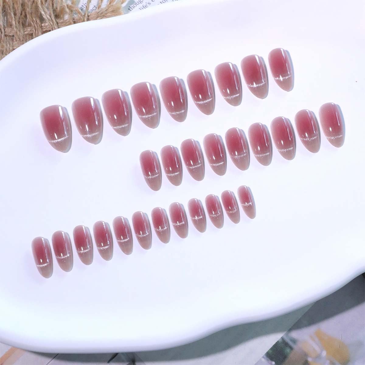 Medium Press On Nails Almond Fake Nails Gradient With Glitter Design Full Cover False Nails Artificial Acrylic Nail Cute Stick On Nail For Women Manicure Decorations 24pcs