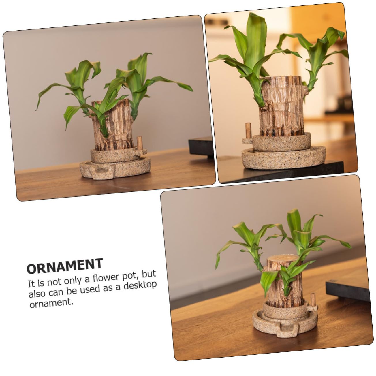 COOLHIYA Creative Stone Mill Shape Resin Flowerpot Desktop Succulents Container for Home Office Garden Balcony Decor in Dark Gray