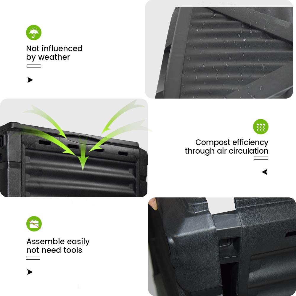 EJWOX 80 Gallon (300L) Large Capacity Static Compost Bin - Forest Green Outdoor Waste Composter with Easy-Access Hatch, Efficient Aeration System for Fast Organic Fertilizer, Sturdy Design