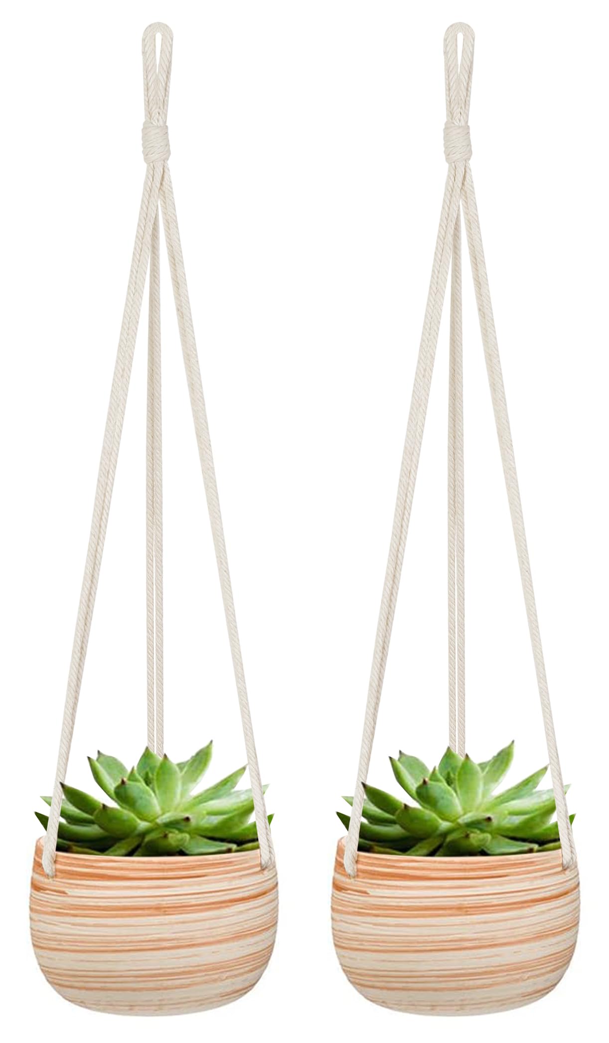 Mkono Ceramic Hanging Planter Macrame Plant Holder 5 Inch Cute Succulent Cactus Pot with Cotton Rope Hanger for Indoor Outdoor Decor, 2 Pack
