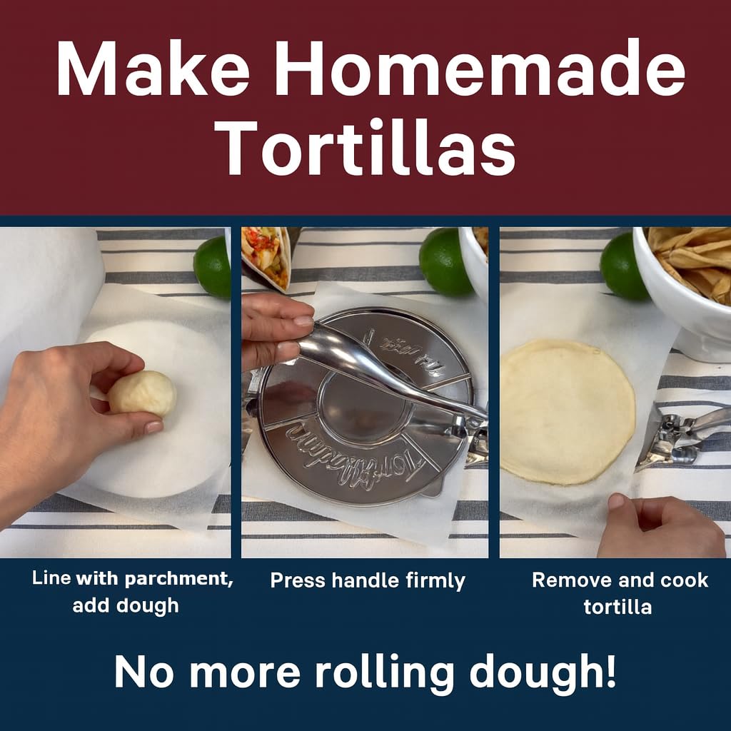 HIC Kitchen Taco Making Tools, Tortilla Press, Heavyweight Aluminum, Forms 6-Inch Tortillas and Artisan Flatbreads