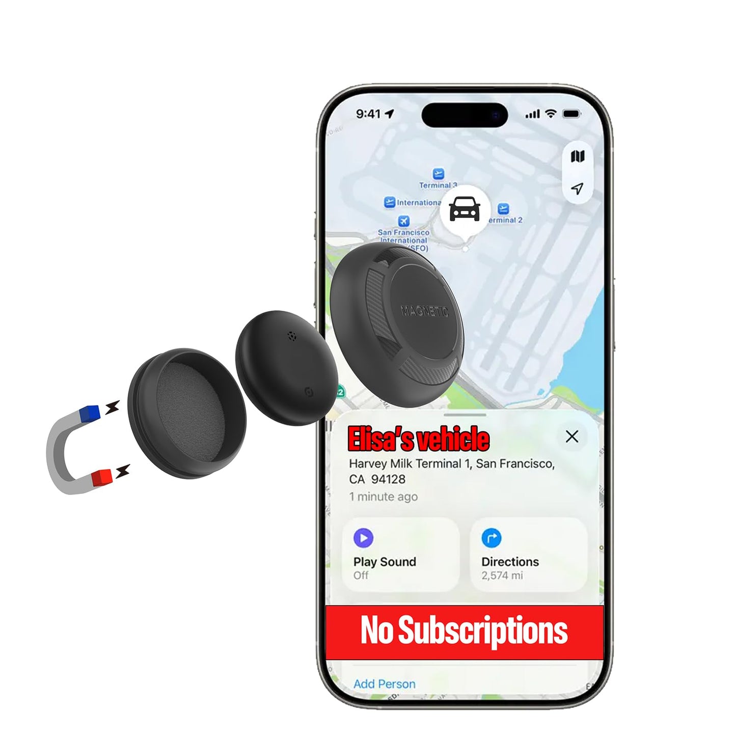 Magnetic Hidden GPS Tracker for Vehicles – 365 Days Battery Life, No Subscription, Car Tracker Device Hidden (iOS Tracker)