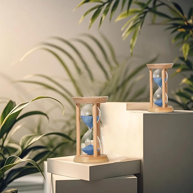 Mini Sand Timer 1 Minute, Unbreakable Hourglass, Bamboo Sandglass 1 Min, Wood Sand Clock- Decorative Timer for Classroom,Game,Desk Decor & Gift,Blue