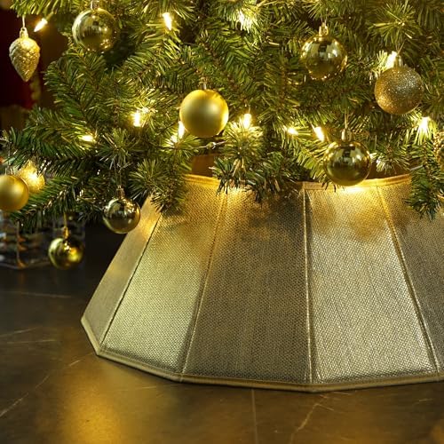 Blissun Fabric Christmas Tree Collar, Shiny Christmas Tree Ring, Willow Christmas Tree Skirt for Christmas Decorations (Shiny Gold)