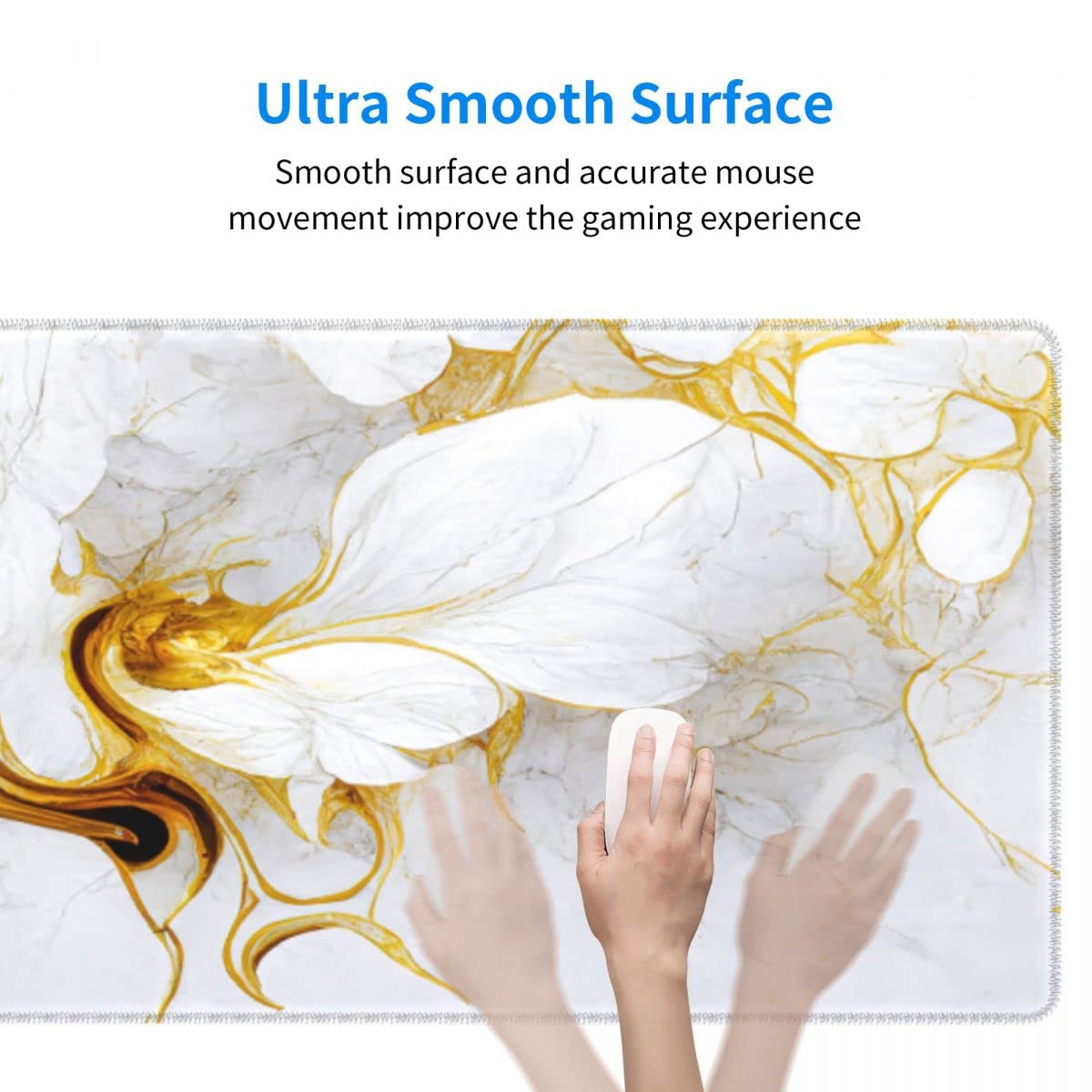 CANFLASHION Desk Pad,Office Desk Mat 31.5"×11.8" Large Gaming Mouse Pad,Extended Computer Mouse Pad,Waterproof Thick Big Mouse Pads with Non-Slip Rubber Base Office Home White Gold Marble Flower