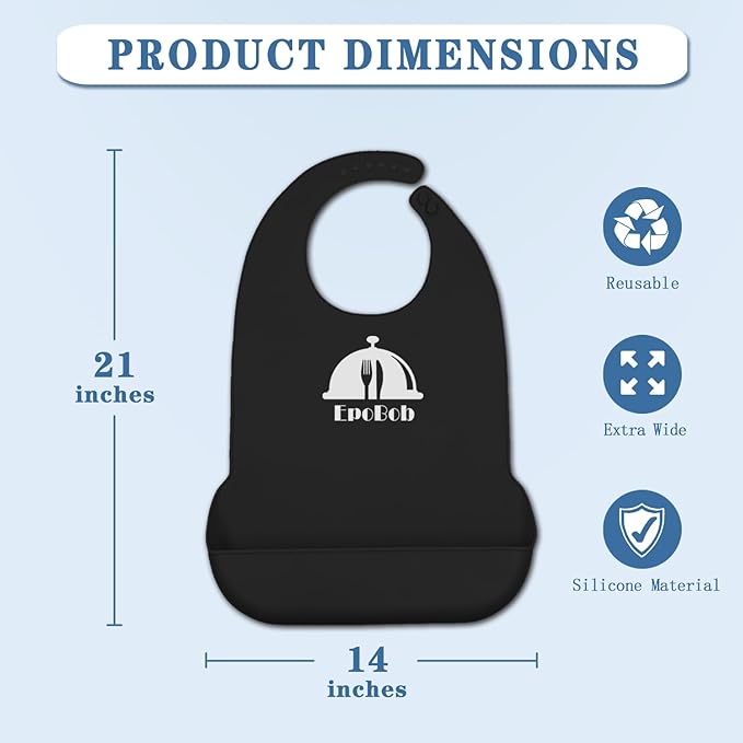 Silicone Adult Bibs with Crumb Catcher, Washable and Adjustable Adult Bibs for Elderly Men Women Seniors