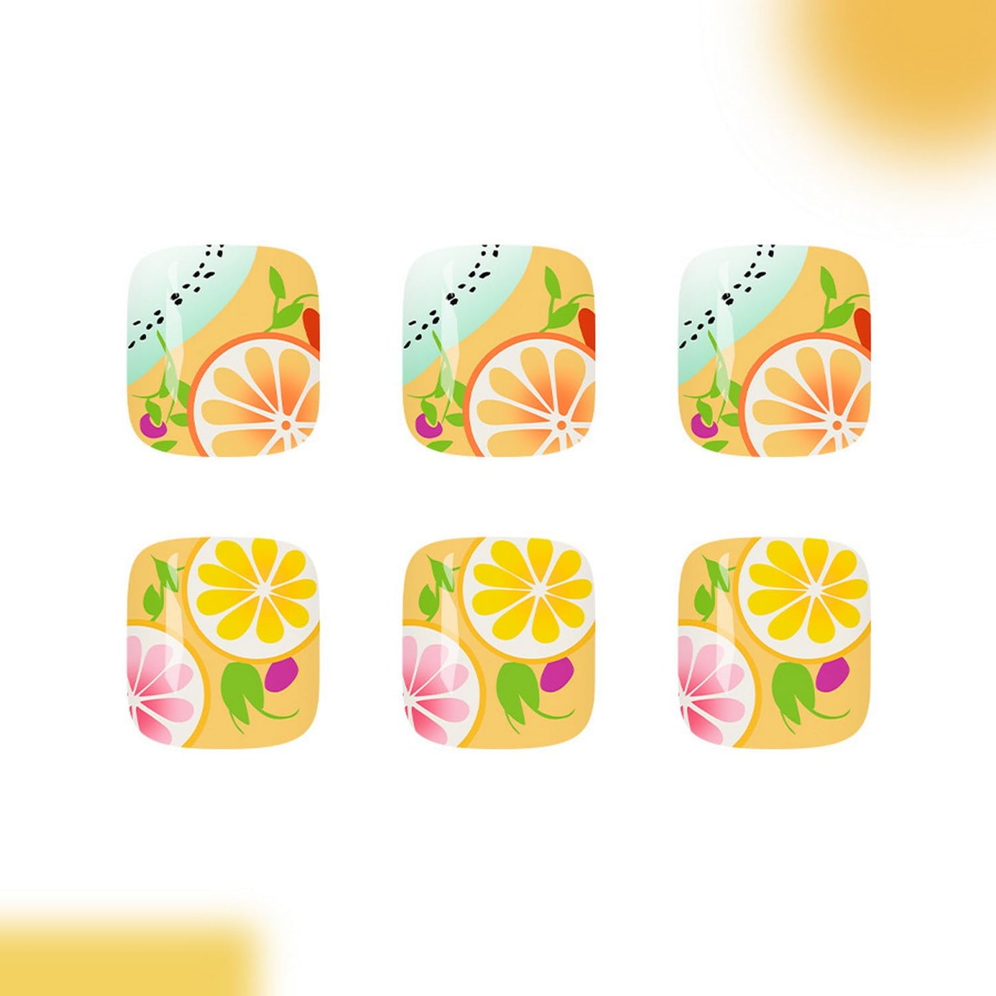 Summer Press on Toenail Short Square Fake Toenails Full Cover Yellow Press ones with Lemon Fruit designs Hawaii False Toenails Cute Artificial ToeNail for Women Beach Manicure Kit24pcs