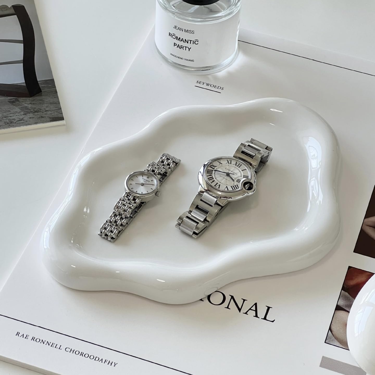 CESTATIVO Jewelry Dish - Trinket & Ring Tray, Ceramic, Aesthetic Vanity Decor - Mother's Day, Christmas, Birthday Gift for Women (White)
