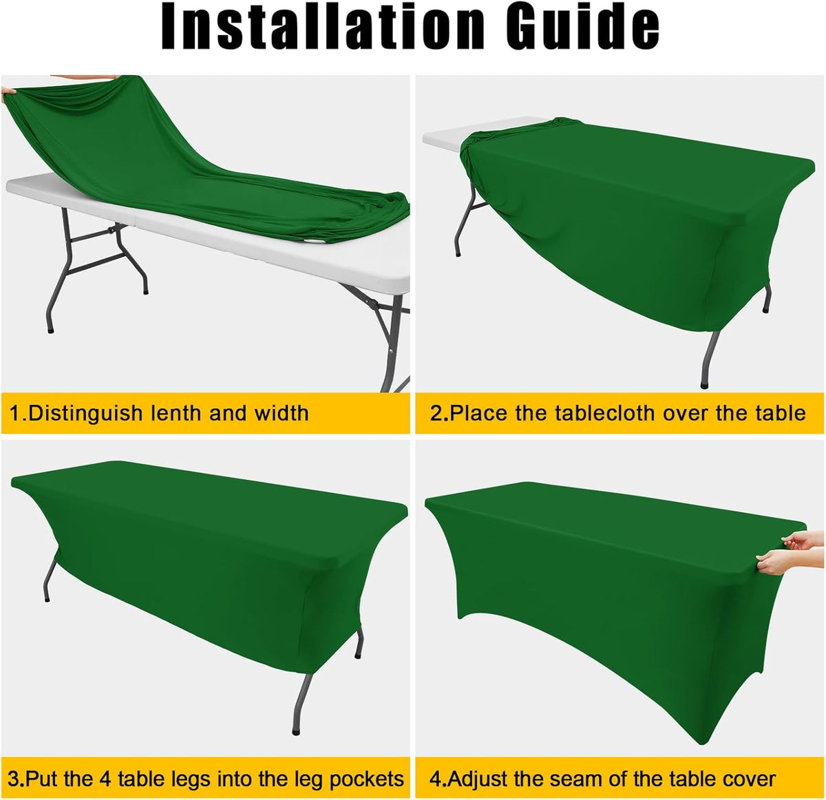 Smiry 2 Pack Spandex Table Cloth 6FT, Elastic Fitted Stretch Tablecloths, Washable and Wrinkle Free Rectangular Patio Table Cover for Outdoor, Wedding, Banquet (Emerald Green, 72Lx30Wx30H Inch)