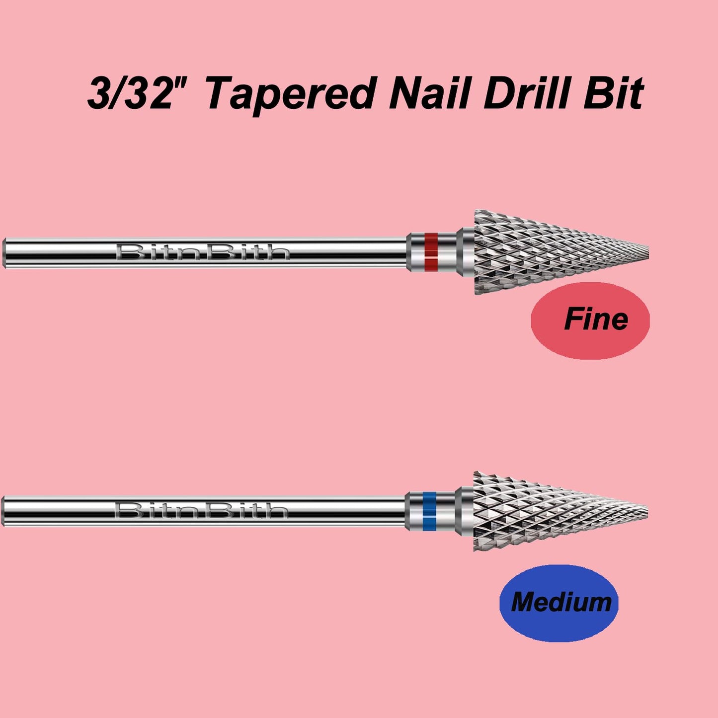 BITNBITH 3pcs Nail Drill Bits Safety 3/32”Professional Acrylic Nail Carbide Tapered Nib Bit for Cuticle Dead Skin Remover,Multifunction Drill Bit for Nail Gel Polishing,Manicure Pedicure