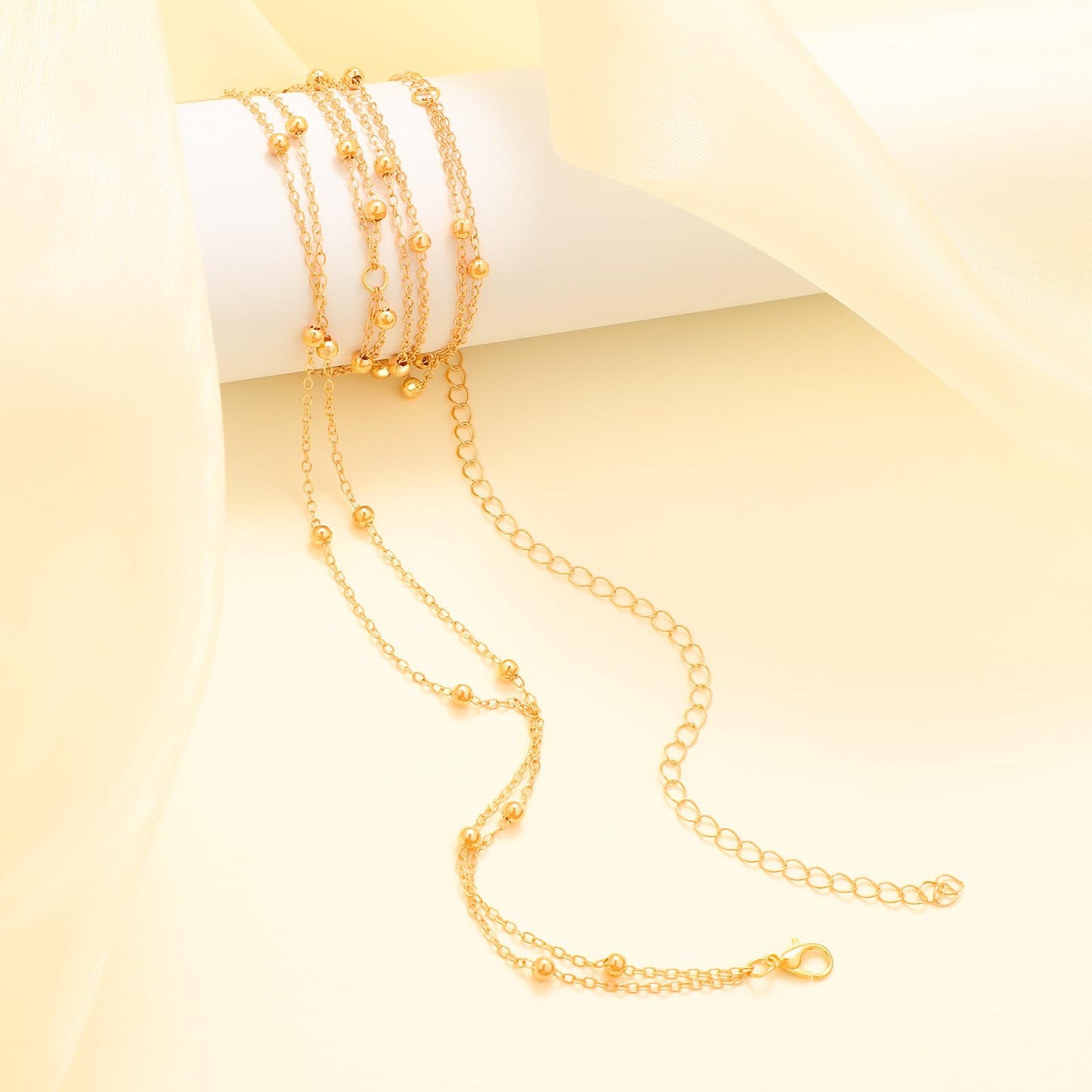 Waist Chain for Women 14K Gold Plated Layered Belly Chain Body Chain Adjustable Bikini Beach Body Jewelry for Women 2 Pcs/Set