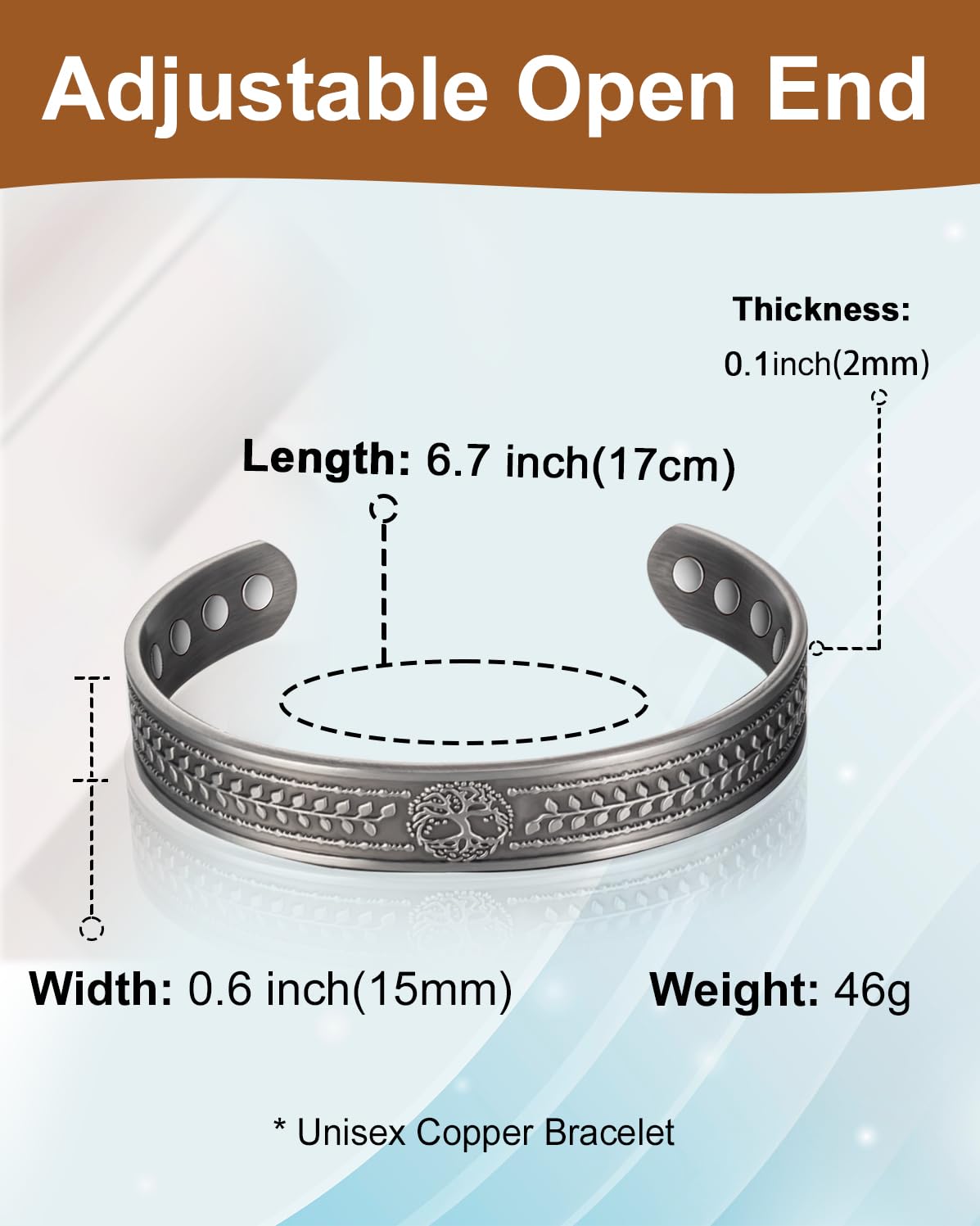 EnerCoppeX Copper Magnetic Bracelet for Women - Detox Jewelry with 3500 Gauss Magnet, Adjustable Cuff Bangle (Type-J)