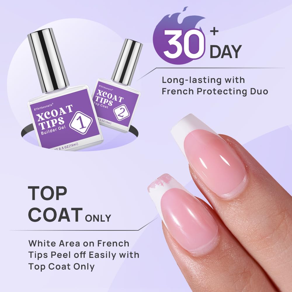 BTArtboxnails Nail Tips Builder Gel Pink French Tip Press On Nails