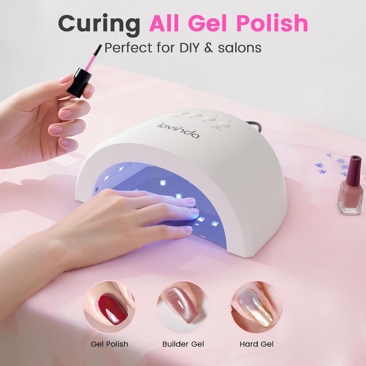 Lavinda UV LED Nail Lamp for Gel Polish, 48W Nail Dryer with Premium Matte Finish, Fast Curing UV Light with 4 Timers, Smart Sensor & Detachable Base for Hands & Feet Salon Home DIY Manicure