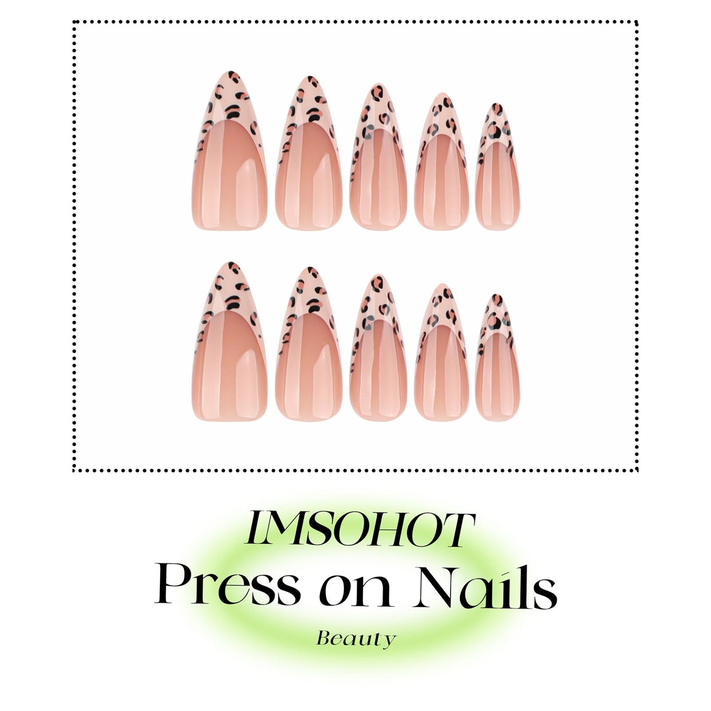 IMSOHOT Fall Press on Nails Long Stiletto Fake Nails Brown Leopard Print French Nail Tips Glossy Acrylic False Nails Autumn Stick on Nail for Women
