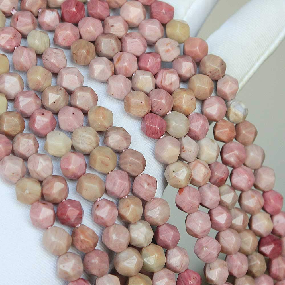 MJDCB Best Sellers Natural Stone Beads Faceted Polygon Rhodonite Crystal Energy Stone Healing Power for Jewelry Making(8mm)