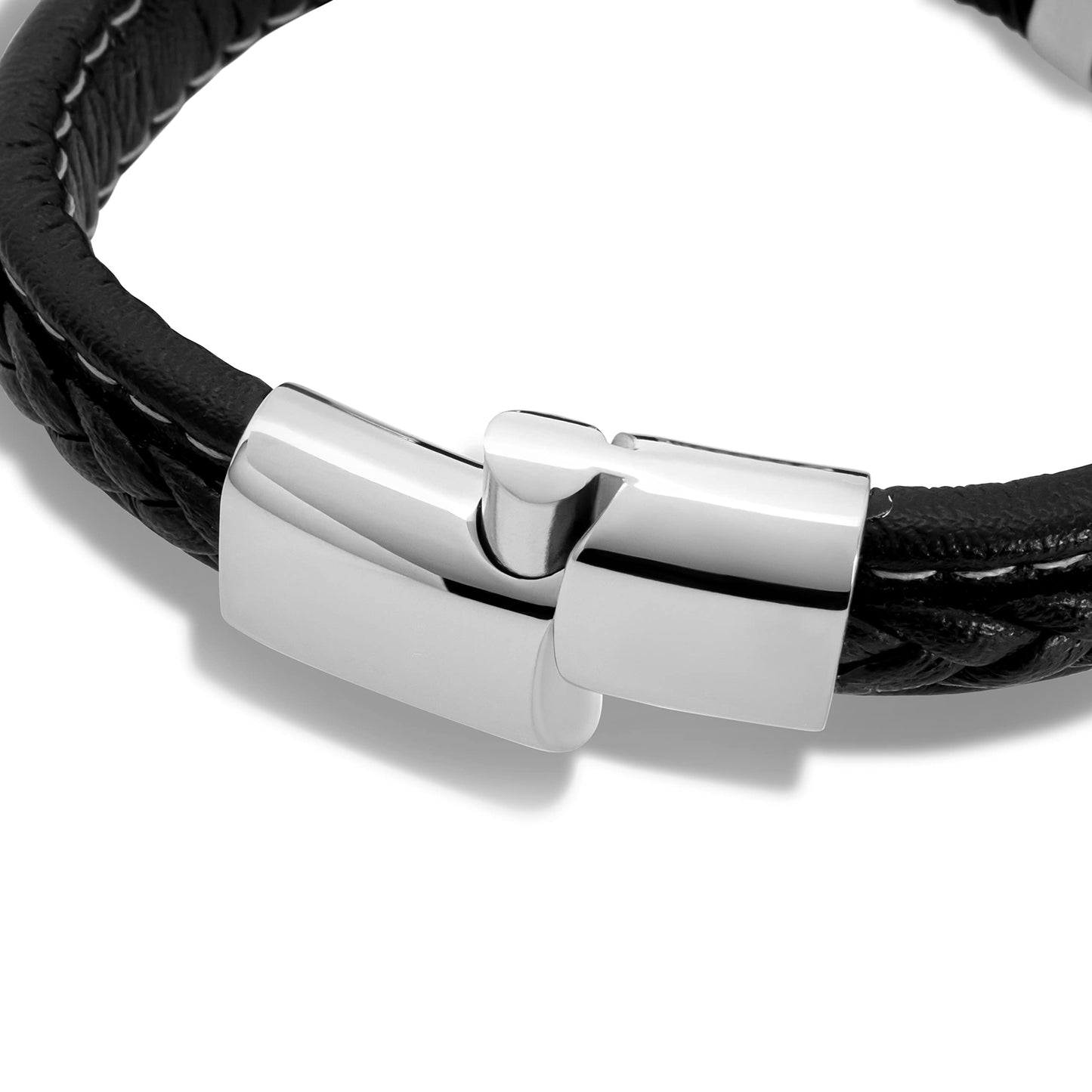 SERASAR Pulsera de cuero plateado 20cm para hombre idea regalo, genuino, caja cierre magnetico ajustable