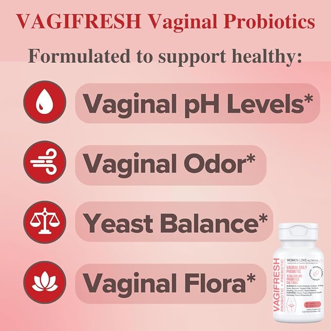 VAGIFRESH Vaginal Probiotics, pH Balance, Prebiotics & Lactobacillus. Women's Vaginal Health Supplement - Healthy Vaginal Odor & Flora, 30 Count.