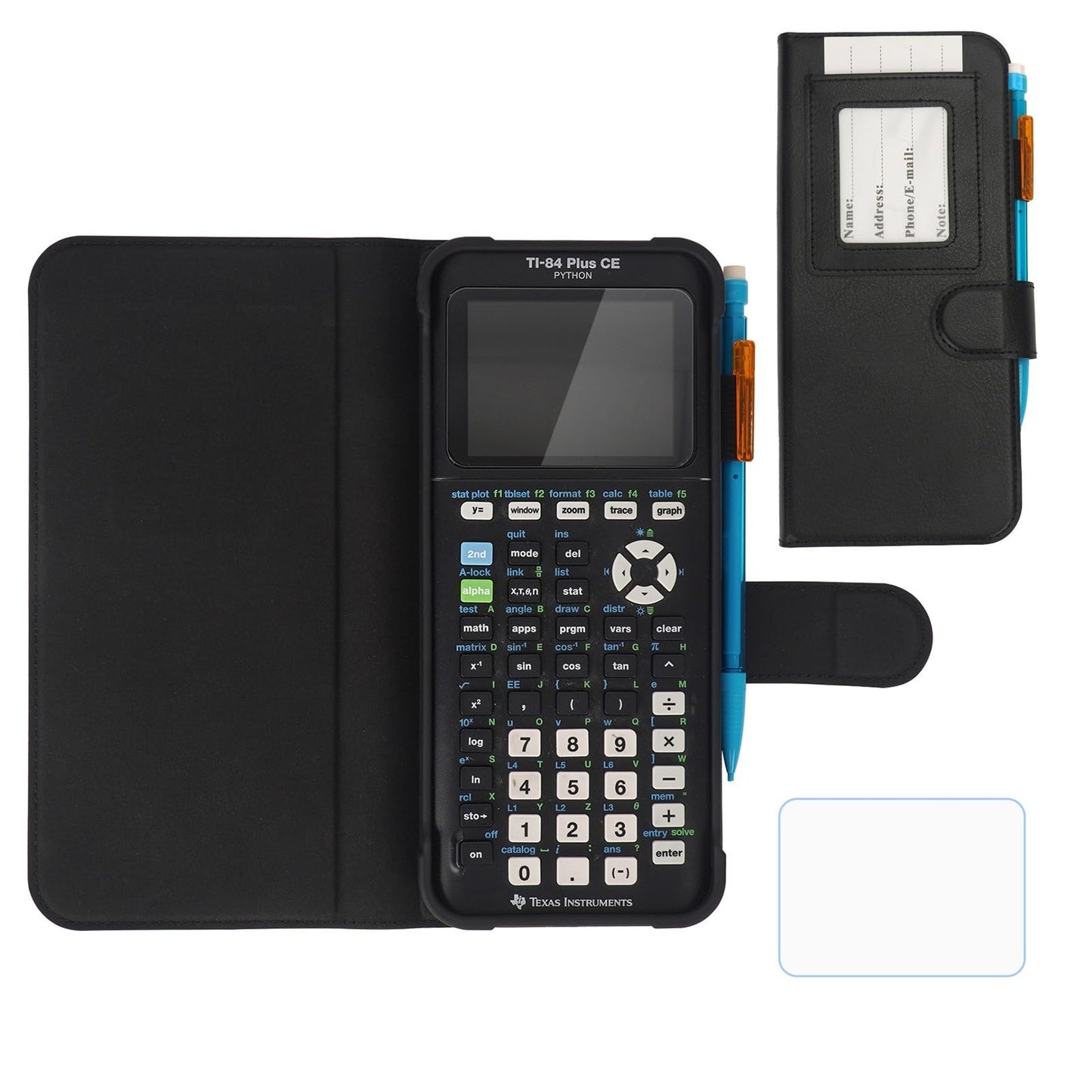 YouKnow PU Leather Protective Case for Texas Instruments TI-84 Plus CE Color Graphing Calculator with ID Card Slot (Only Case) (Black)